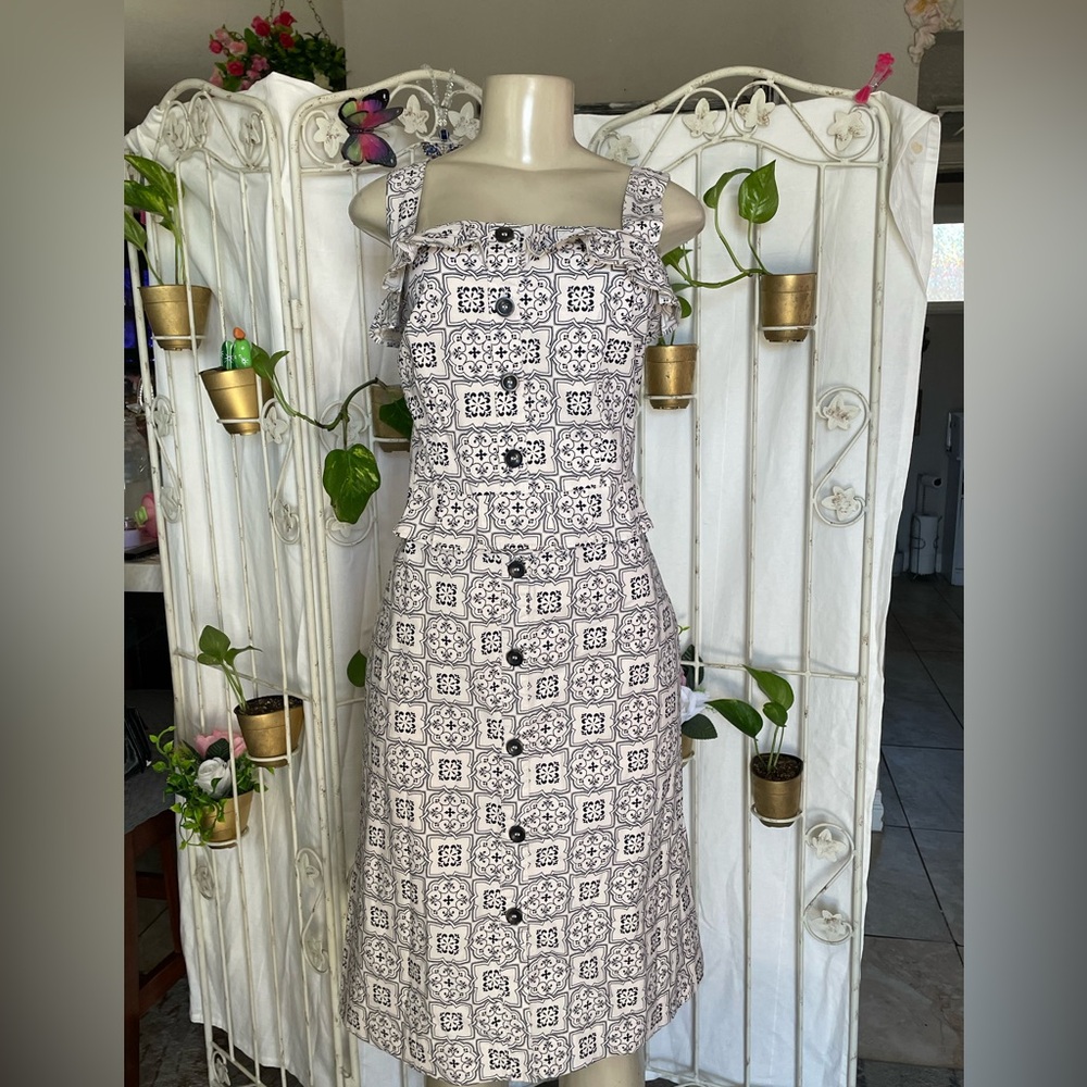 Ann Taylor Black and White Tile Print Midi Dress